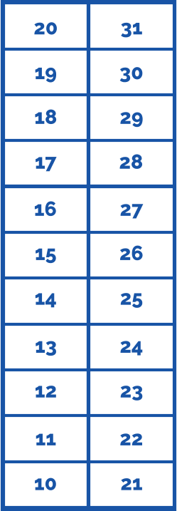 10 11 12 13 14 15 16 18 17 20 19 21 22 23 24 25 26 27 29 28 31 30